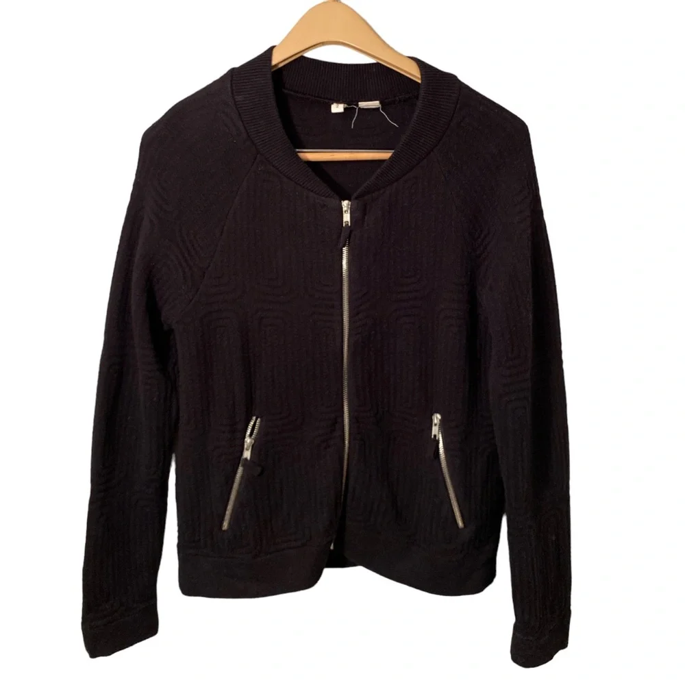 Anthropologie Moth Black Ribbed Knit Zip Up Cardigan Sweater Women’s Small